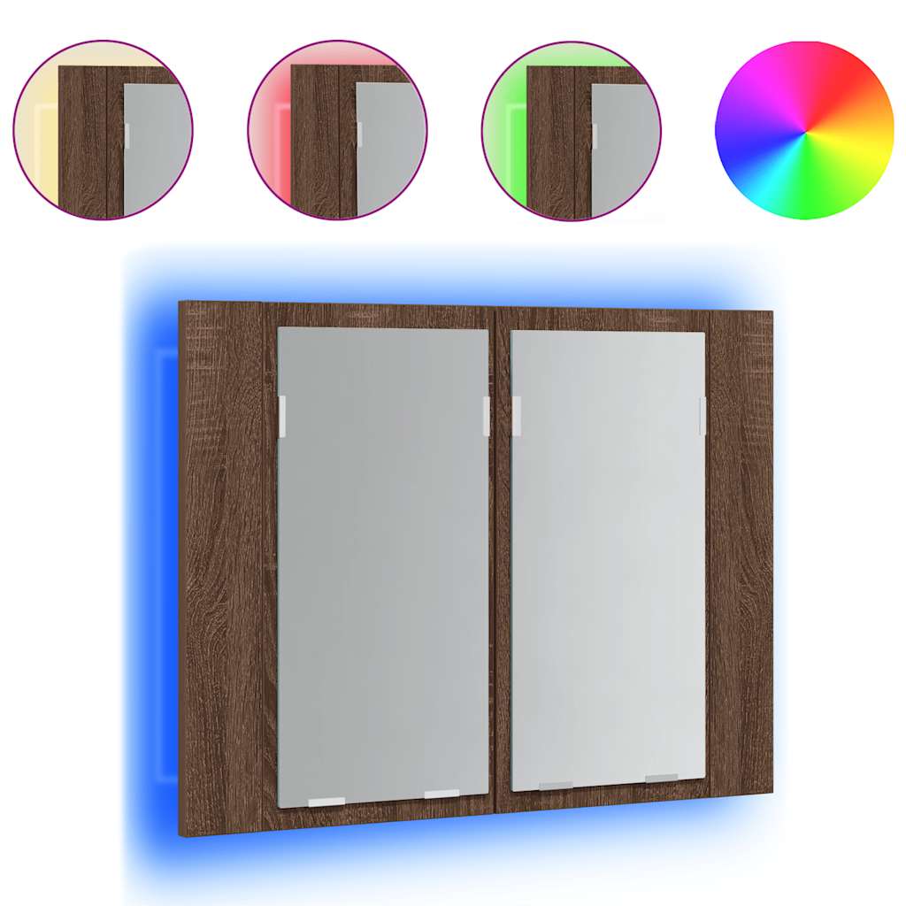vidaXL LED-Spiegelschrank Braun Eichen-Optik 60x12x45 cm Holzwerkstoff