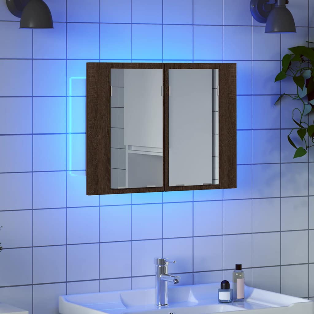 vidaXL LED-Spiegelschrank Braun Eichen-Optik 60x12x45 cm Holzwerkstoff