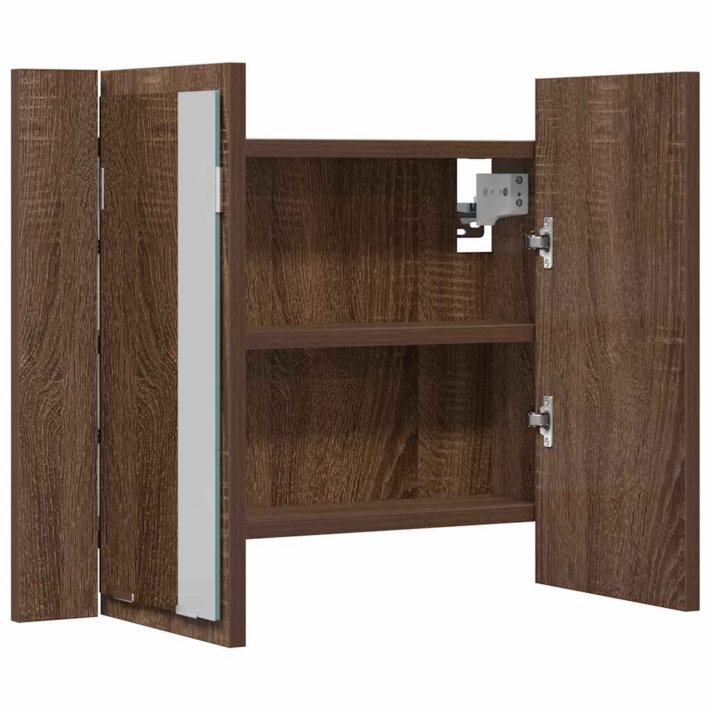 vidaXL LED-Spiegelschrank Braun Eichen-Optik 60x12x45 cm Holzwerkstoff