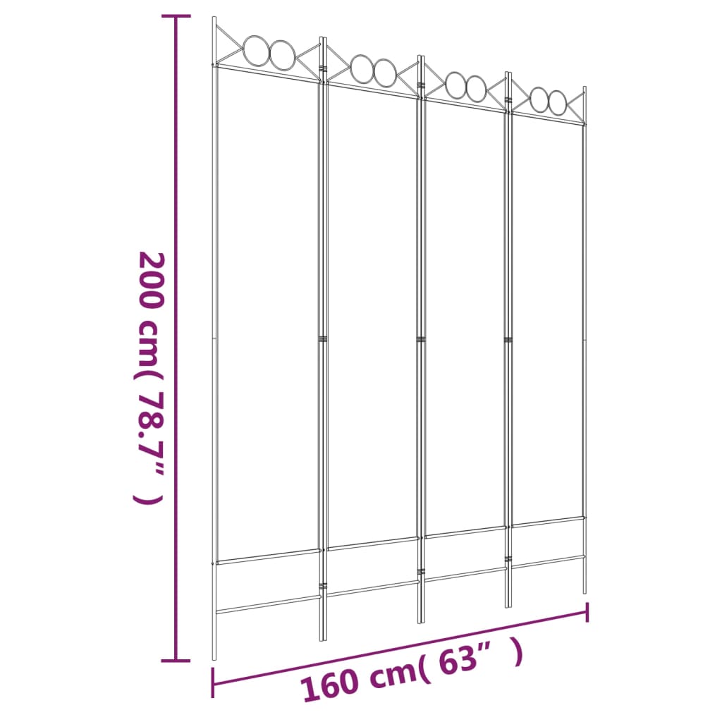 vidaXL 4-tlg. Paravent Schwarz 160x200 cm Stoff
