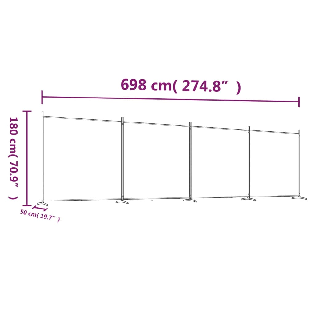 vidaXL 4-tlg. Paravent Weiß 698x180 cm Stoff