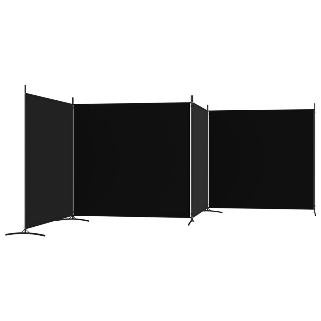 vidaXL 4-tlg. Paravent Schwarz 698x180 cm Stoff
