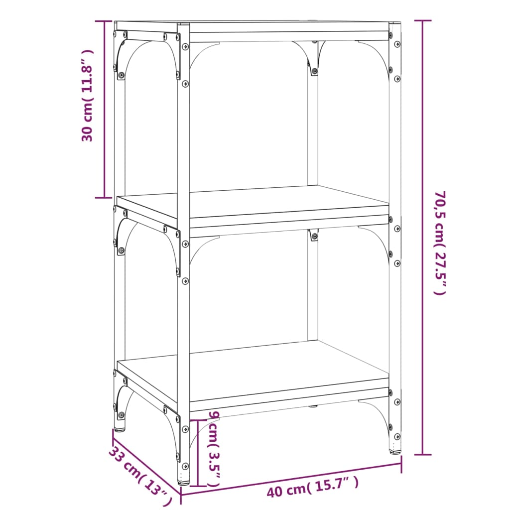 vidaXL Bücherregal Schwarz 40x33x70,5 cm Holzwerkstoff und Stahl