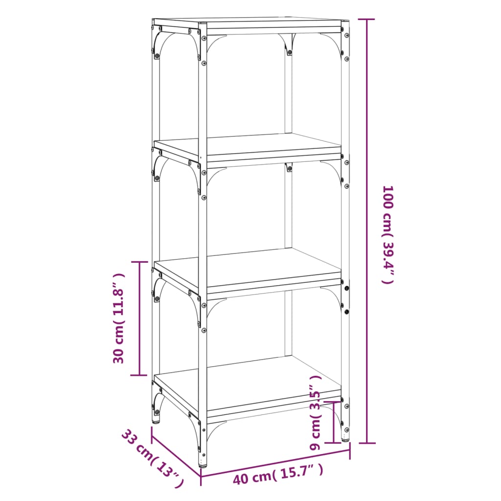 vidaXL Bücherregal Schwarz 40x33x100 cm Holzwerkstoff und Stahl