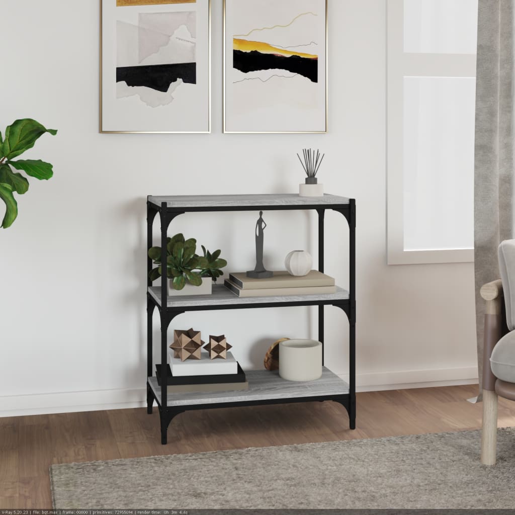 vidaXL Bücherregal Grau Sonoma 60x33x70,5 cm Holzwerkstoff und Stahl
