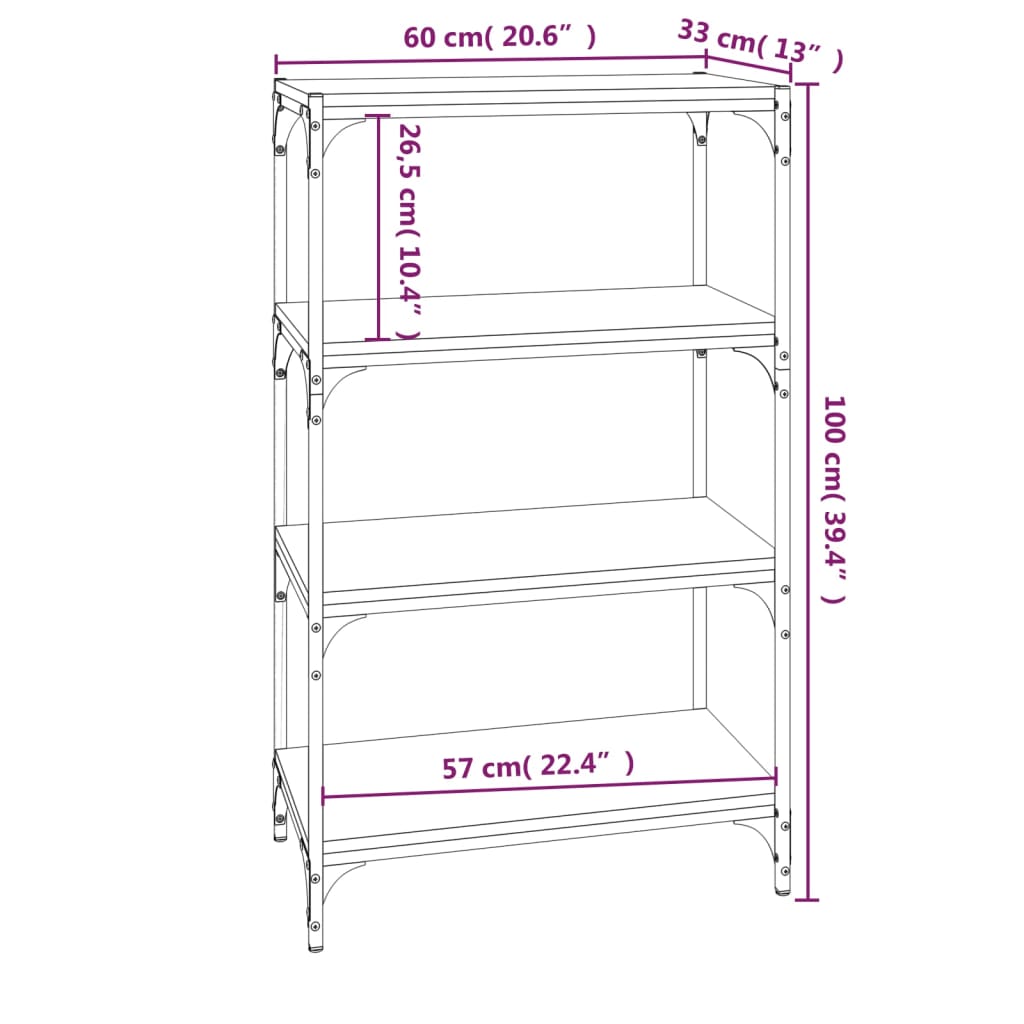 vidaXL Bücherregal Räuchereiche 60x33x100 cm Holzwerkstoff und Stahl