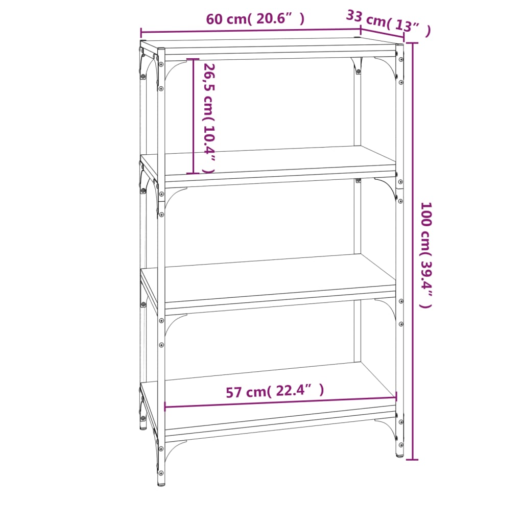 vidaXL Bücherregal Braun Eichen-Optik 60x33x100 cm Holzwerkstoff Stahl