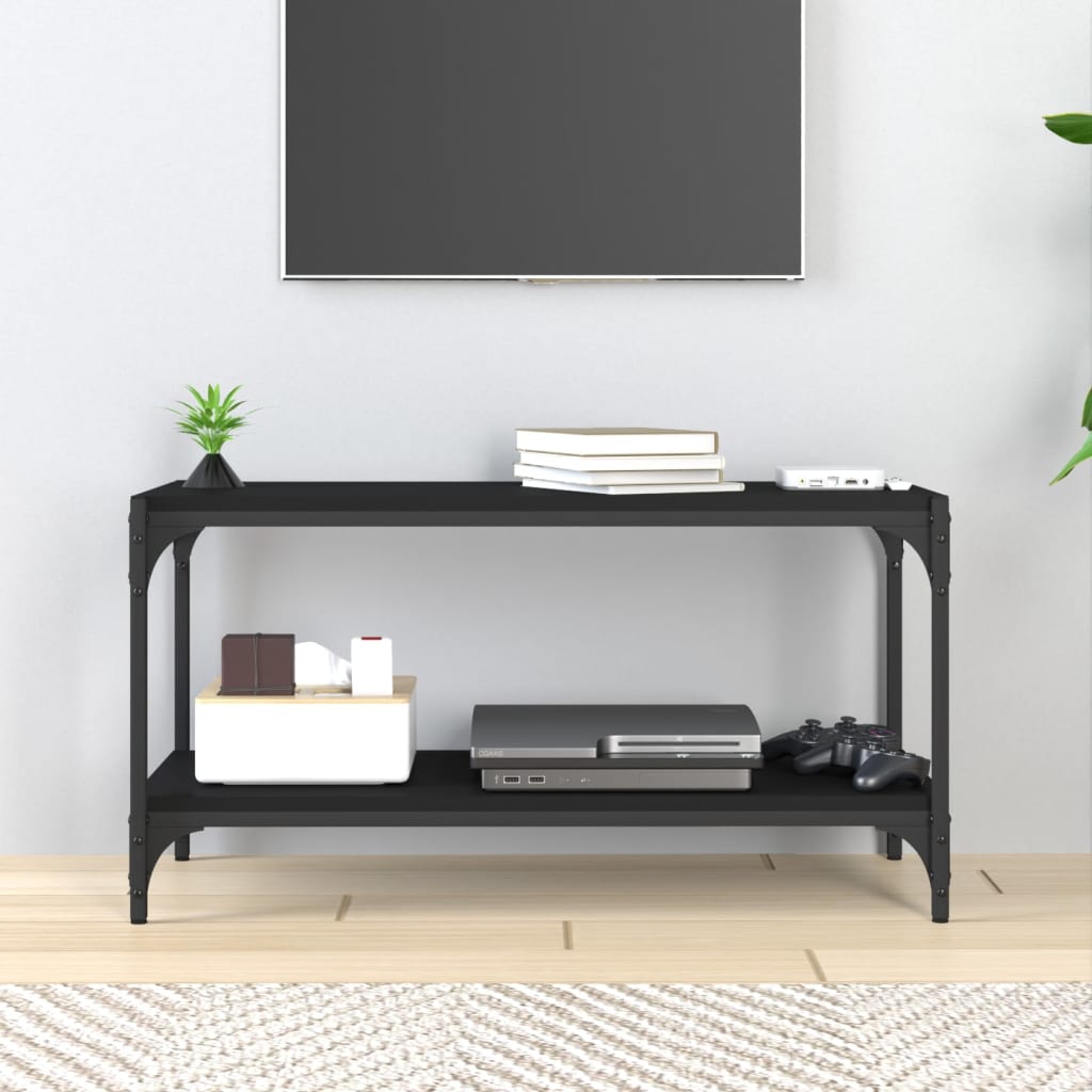 vidaXL Meuble TV Noir 80x33x41 cm Bois d'ingénierie et acier