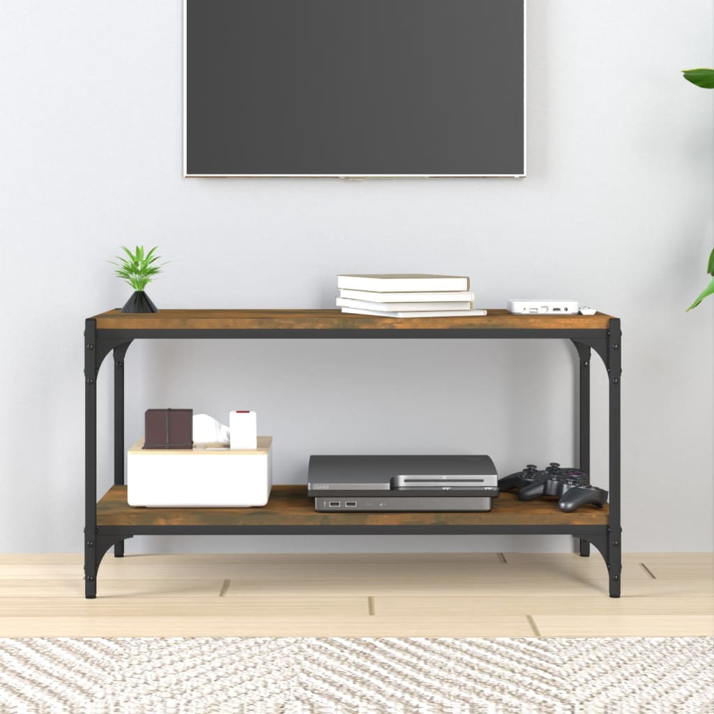 vidaXL Meuble TV chêne fumé 80x33x41 cm bois d'ingénierie et acier