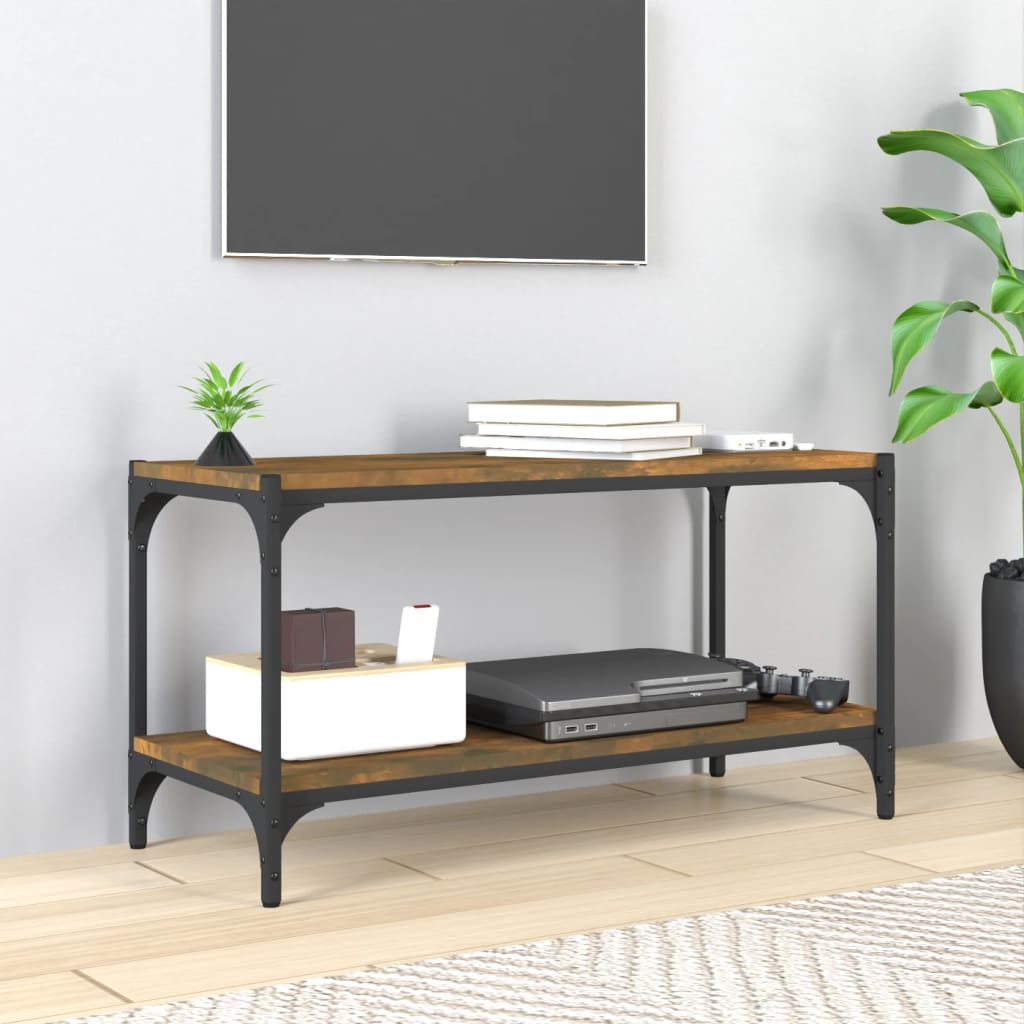 vidaXL Meuble TV chêne fumé 80x33x41 cm bois d'ingénierie et acier