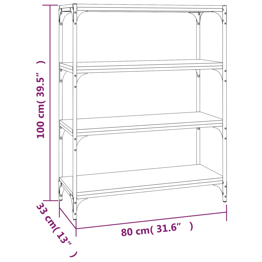 vidaXL Bücherregal Schwarz 80x33x100 cm Holzwerkstoff und Stahl