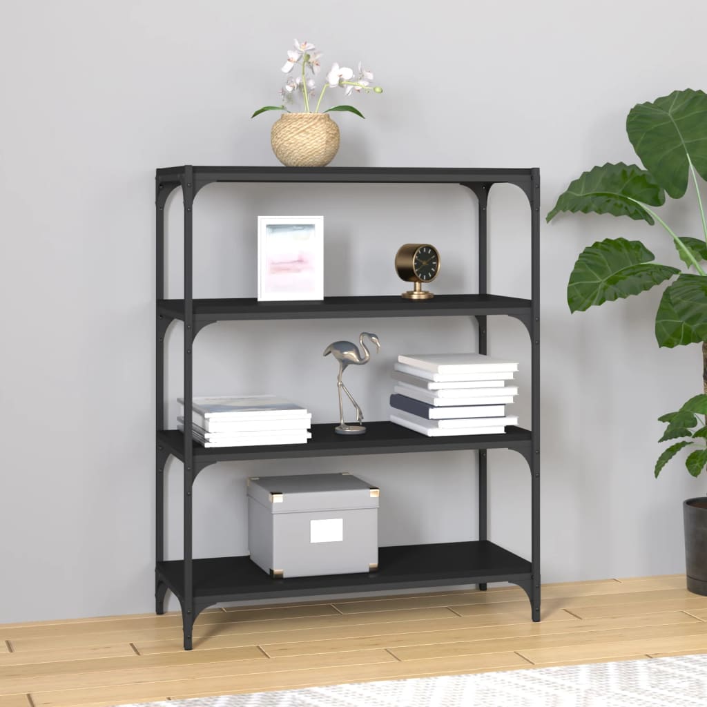 vidaXL Bücherregal Schwarz 80x33x100 cm Holzwerkstoff und Stahl