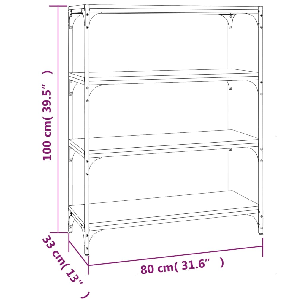 vidaXL Bücherregal Grau Sonoma 80x33x100 cm Holzwerkstoff und Stahl