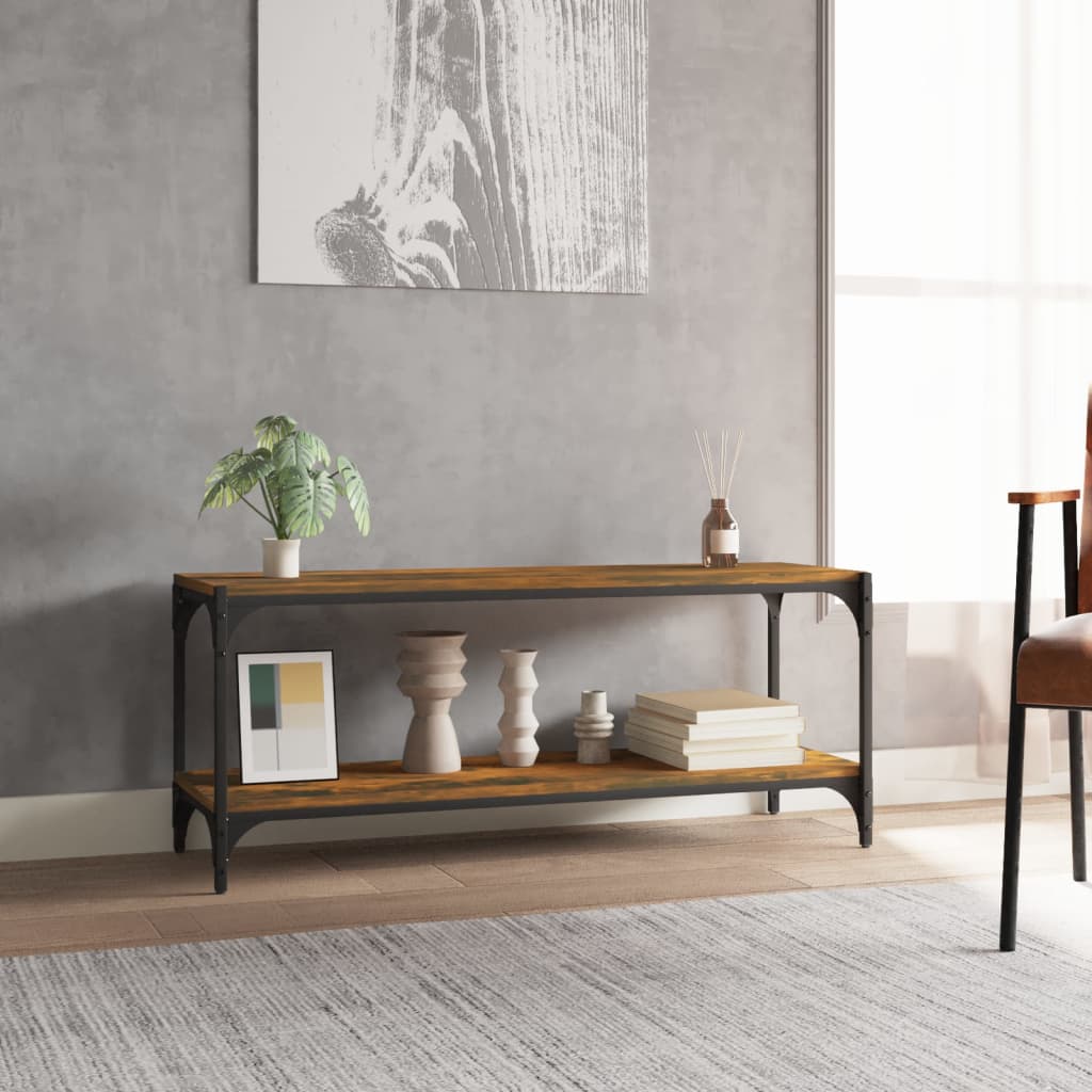 vidaXL Meuble TV chêne fumé 100x33x41 cm bois d'ingénierie et acier