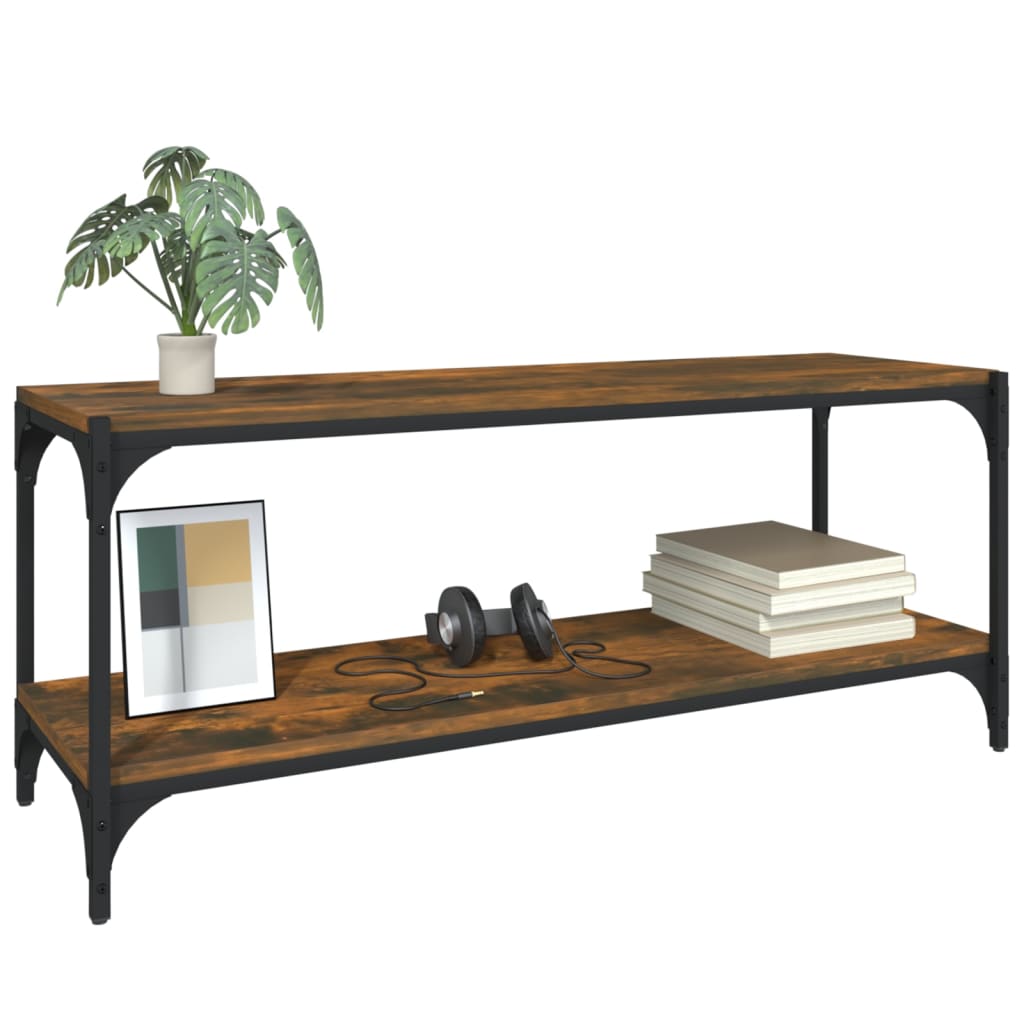 vidaXL Meuble TV chêne fumé 100x33x41 cm bois d'ingénierie et acier