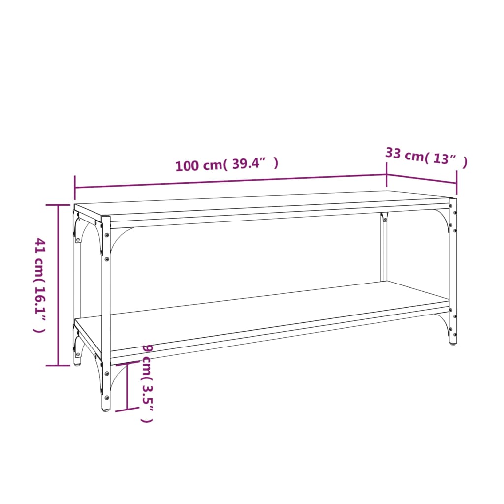 vidaXL Meuble TV chêne fumé 100x33x41 cm bois d'ingénierie et acier
