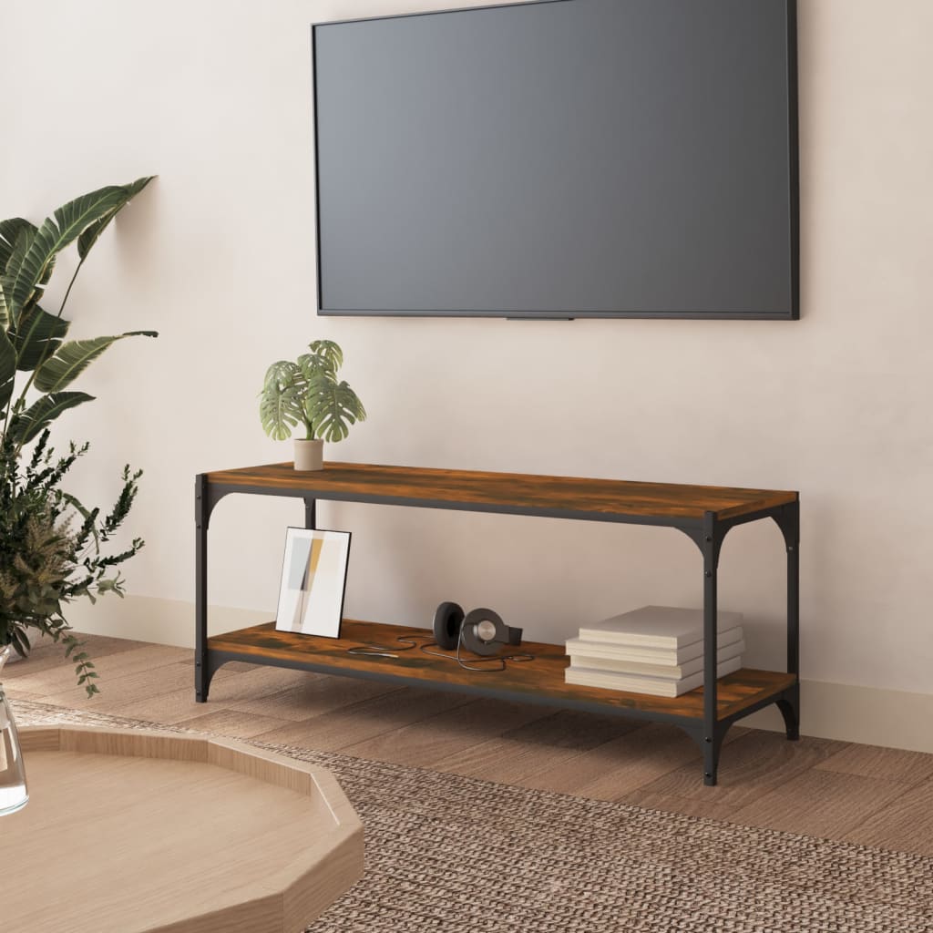 vidaXL Meuble TV chêne fumé 100x33x41 cm bois d'ingénierie et acier
