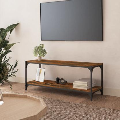 vidaXL Meuble TV chêne fumé 100x33x41 cm bois d'ingénierie et acier