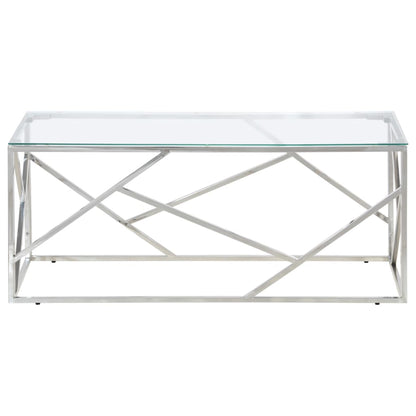 vidaXL Couchtisch Silbern Edelstahl und Hartglas