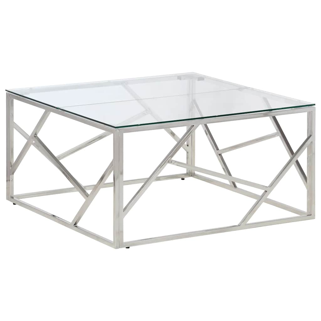 vidaXL Couchtisch Silbern Edelstahl und Hartglas