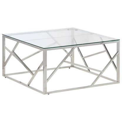 vidaXL Couchtisch Silbern Edelstahl und Hartglas