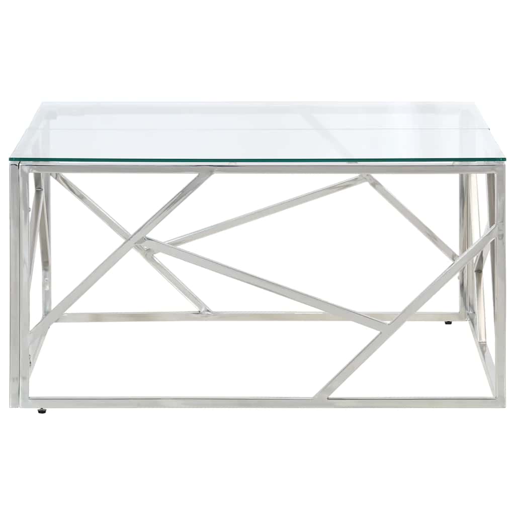 vidaXL Couchtisch Silbern Edelstahl und Hartglas