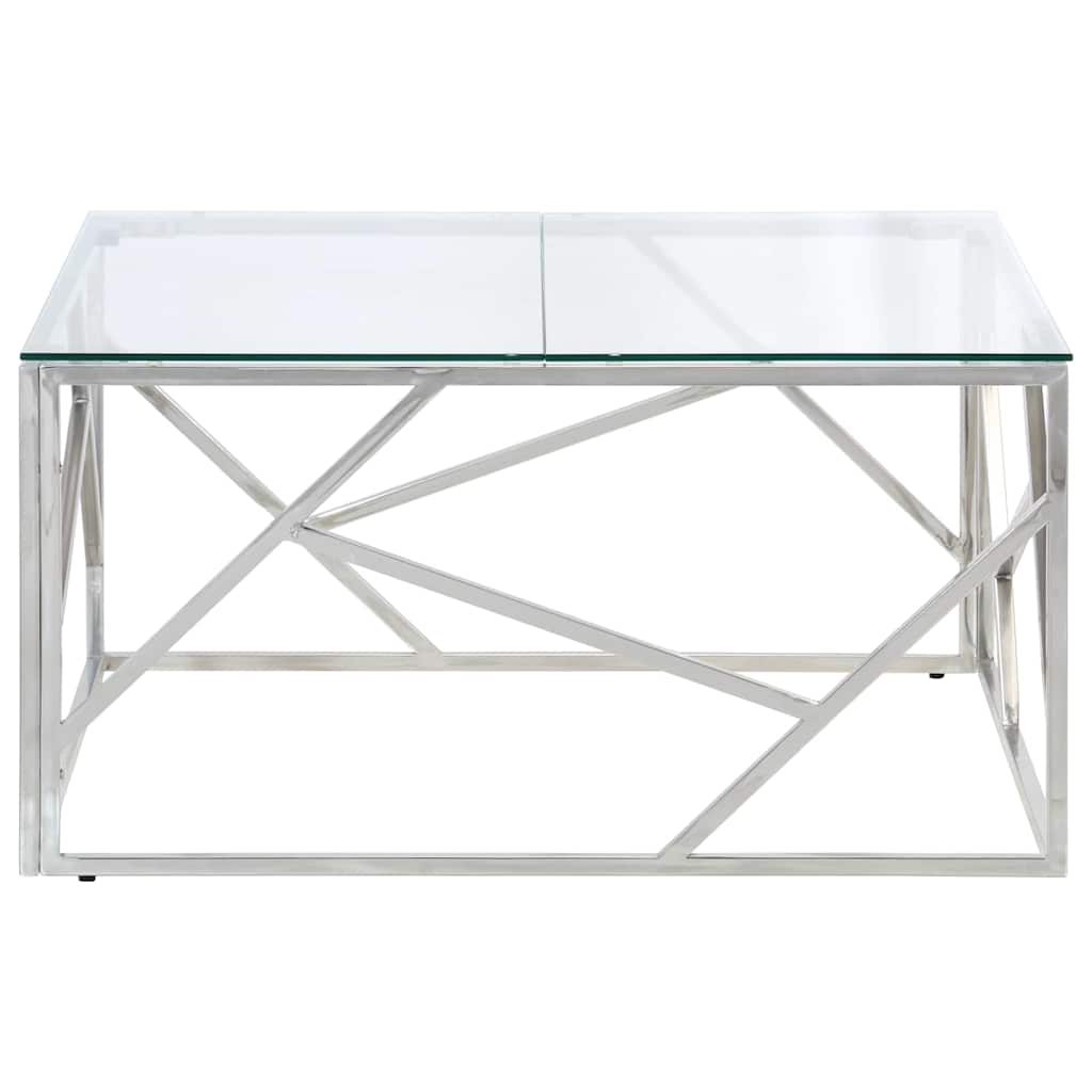 vidaXL Couchtisch Silbern Edelstahl und Hartglas