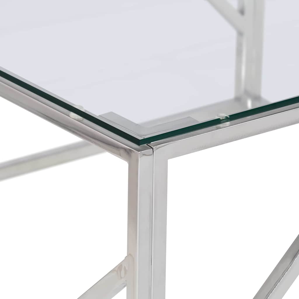 vidaXL Couchtisch Silbern Edelstahl und Hartglas