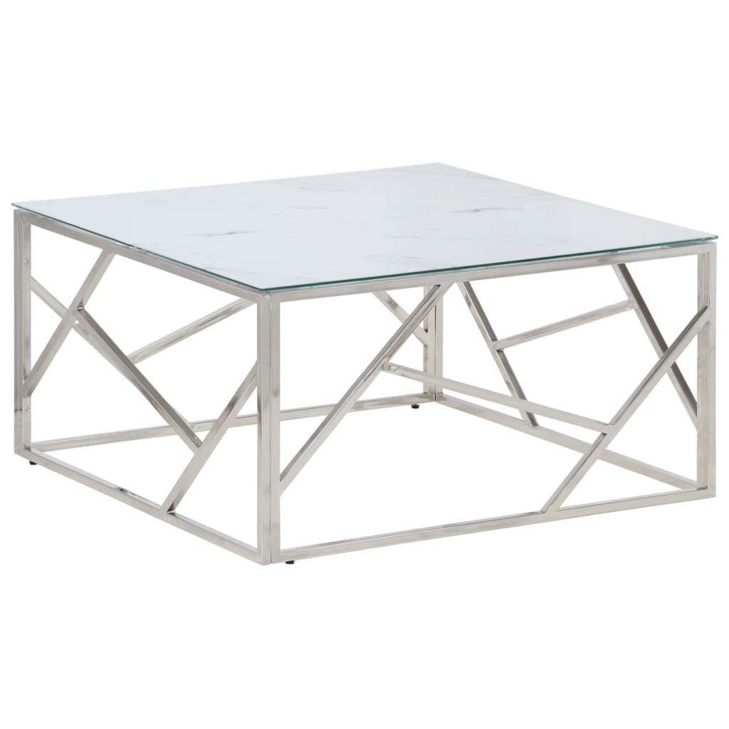 vidaXL Couchtisch Silbern Edelstahl und Hartglas