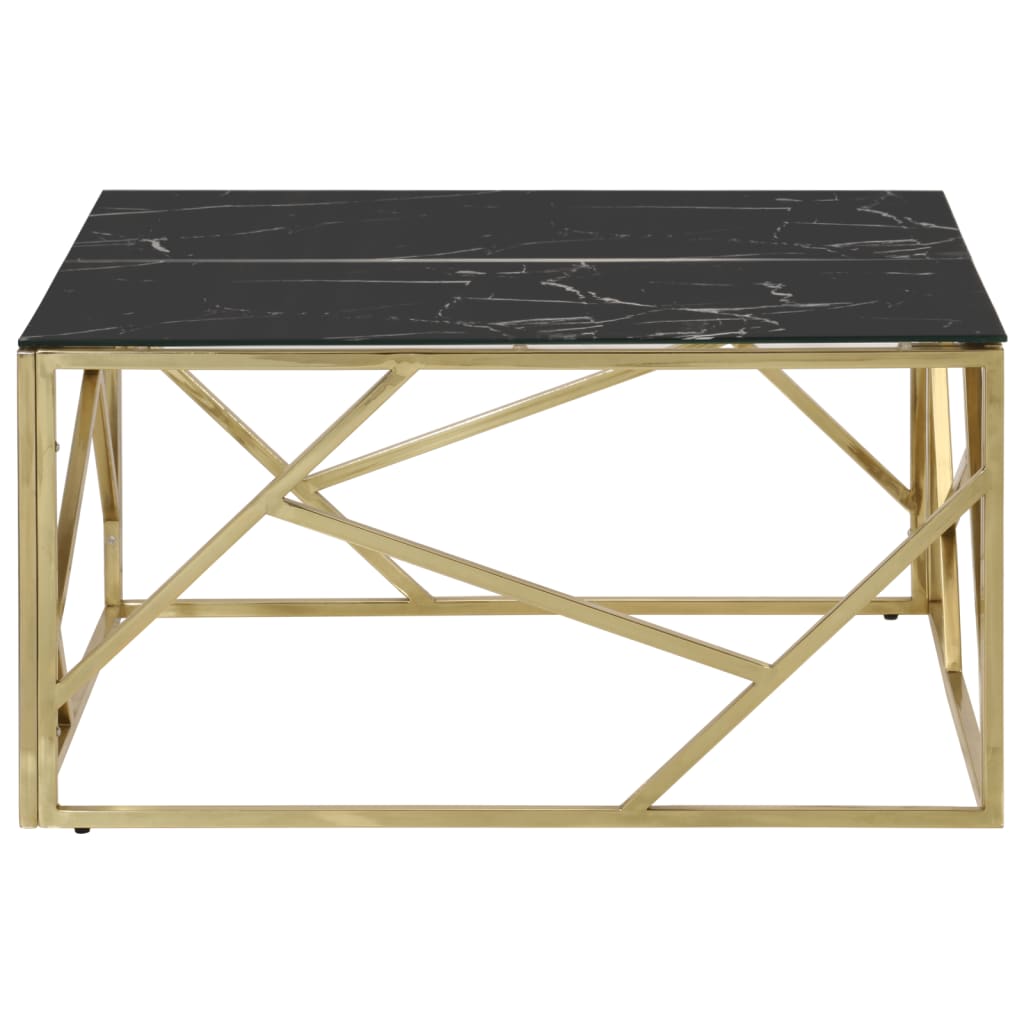 vidaXL Table basse dorée en acier inoxydable et verre trempé