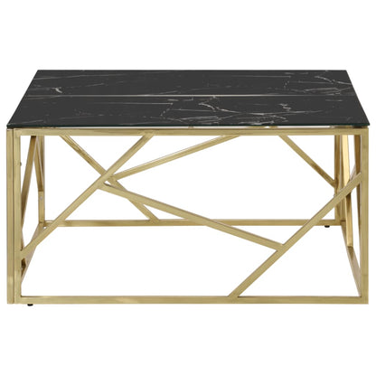 vidaXL Table basse dorée en acier inoxydable et verre trempé
