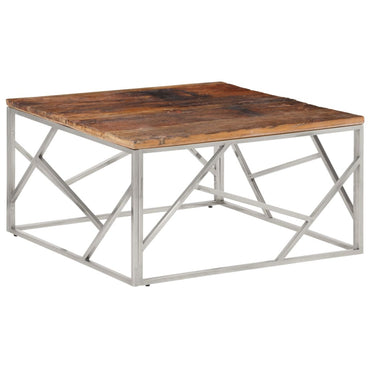 vidaXL Couchtisch Silbern Edelstahl und Massivholz