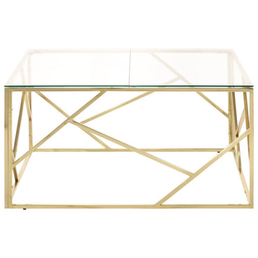 vidaXL Table basse dorée en acier inoxydable et verre trempé
