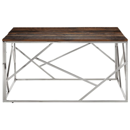 vidaXL Table basse argentée en acier inoxydable et traverses en bois massif