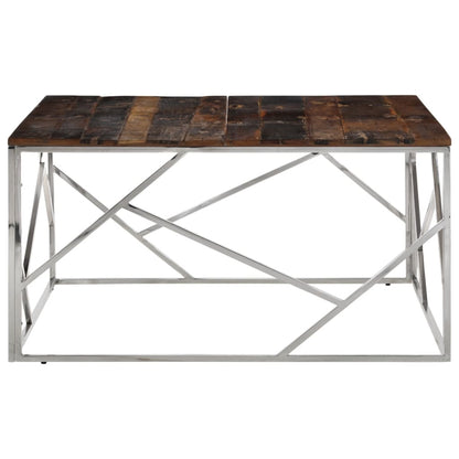 vidaXL Table basse argentée en acier inoxydable et traverses en bois massif