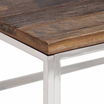 vidaXL Table basse argentée en acier inoxydable et traverses en bois massif