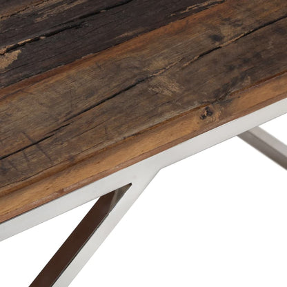 vidaXL Table basse argentée en acier inoxydable et traverses en bois massif