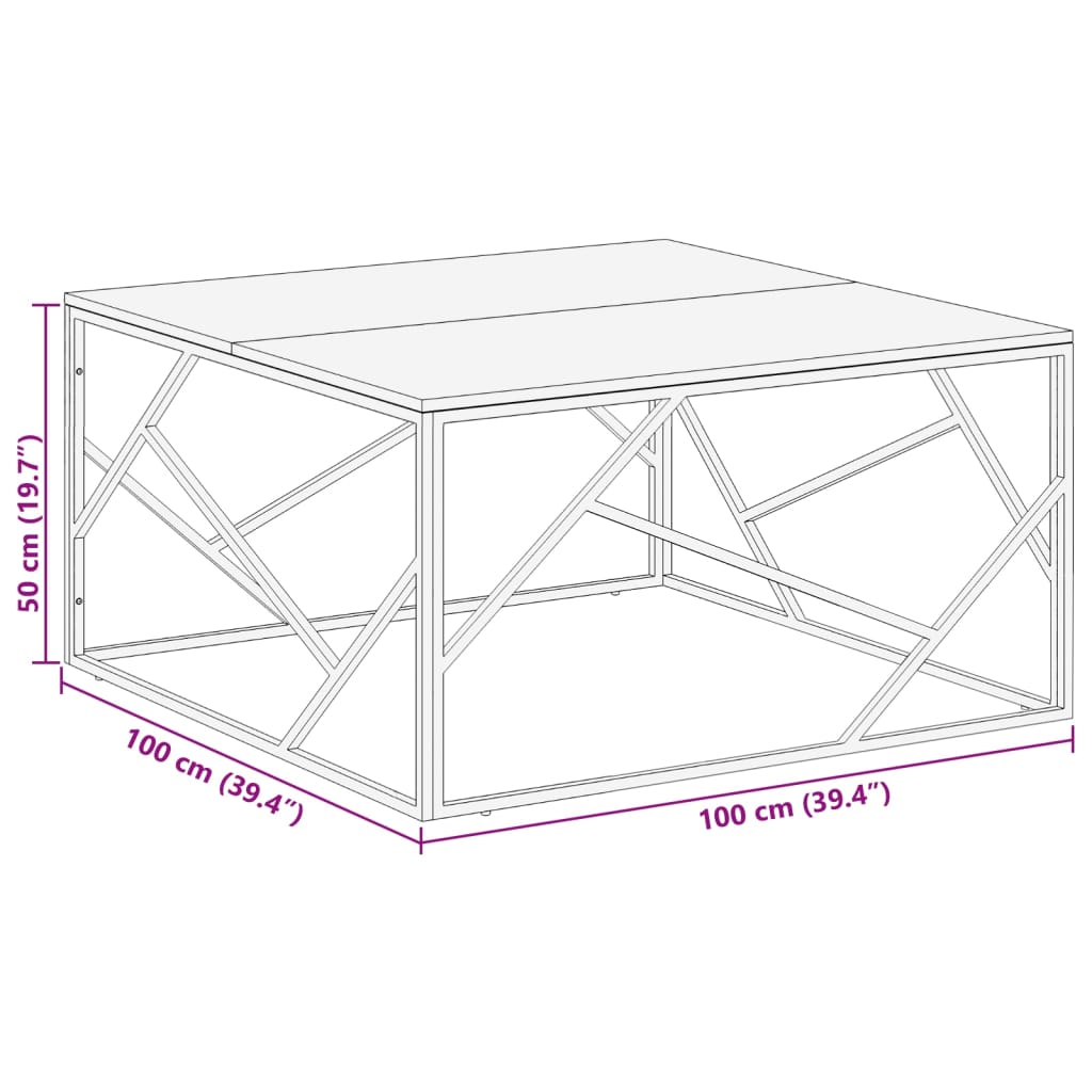 vidaXL Table basse argentée en acier inoxydable et traverses en bois massif