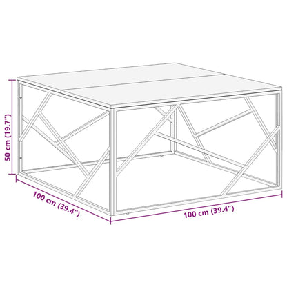vidaXL Table basse argentée en acier inoxydable et traverses en bois massif