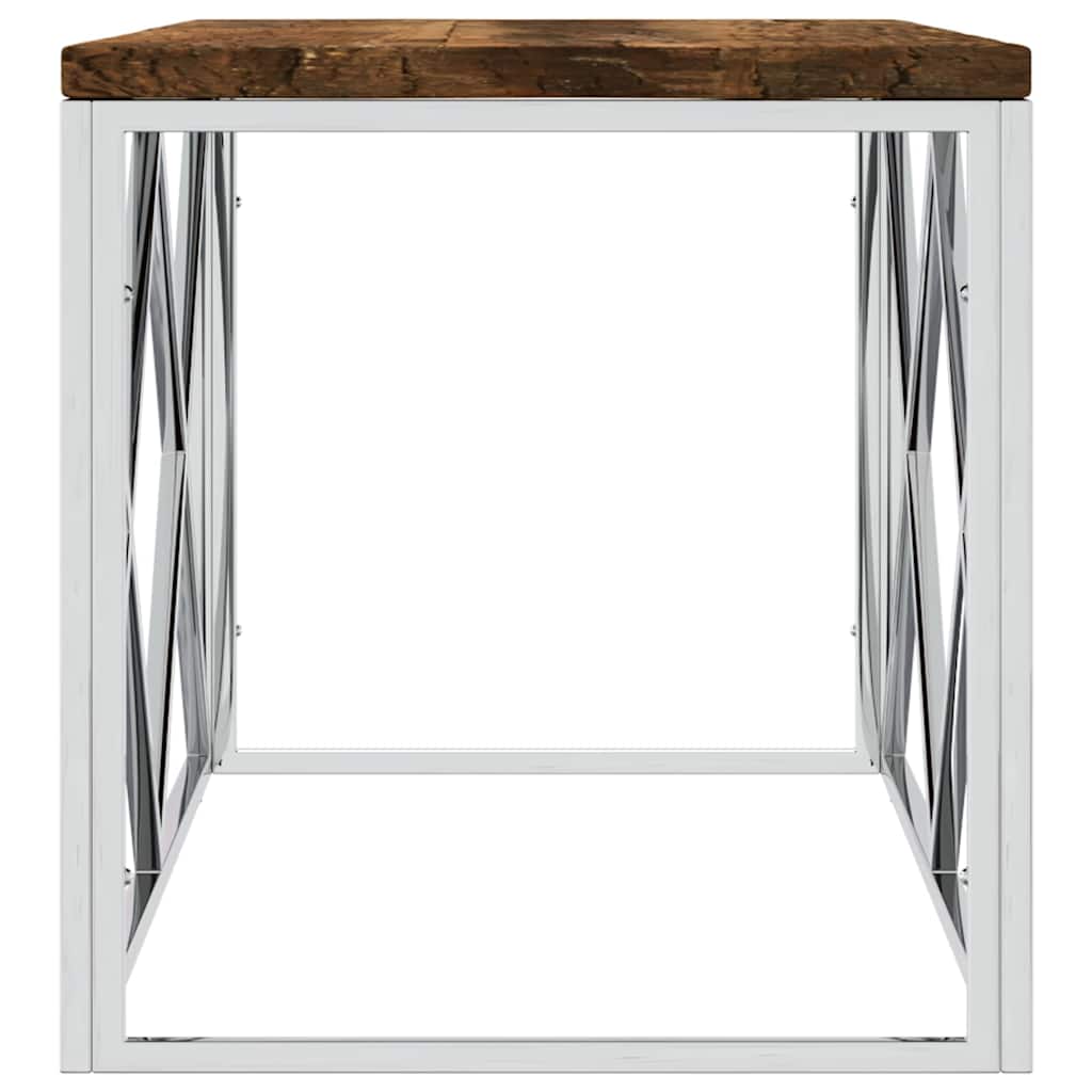 vidaXL Table basse en acier inoxydable et bois de récupération massif