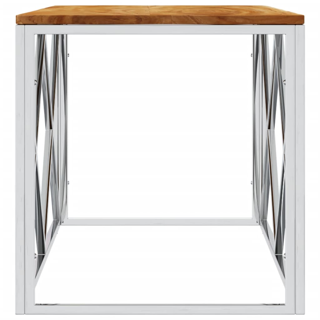 vidaXL Table basse en acier inoxydable et bois d'acacia massif