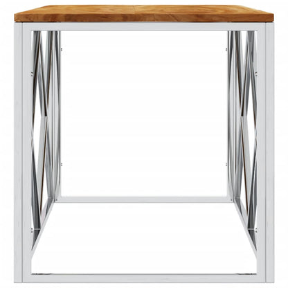 vidaXL Table basse en acier inoxydable et bois d'acacia massif