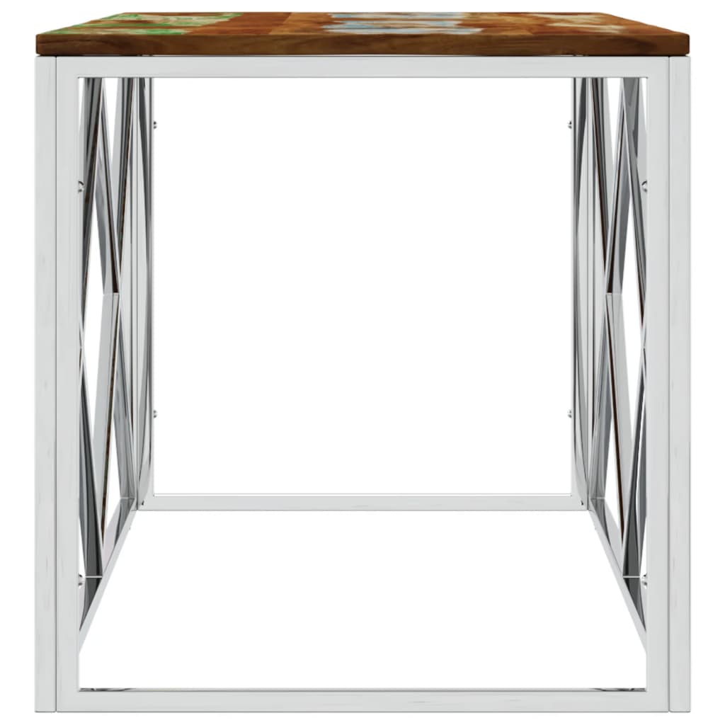 vidaXL Table basse en acier inoxydable et bois de récupération massif