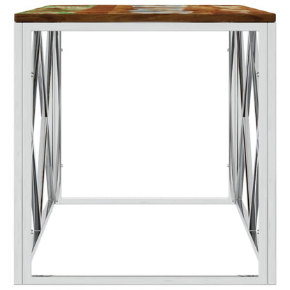 vidaXL Table basse en acier inoxydable et bois de récupération massif