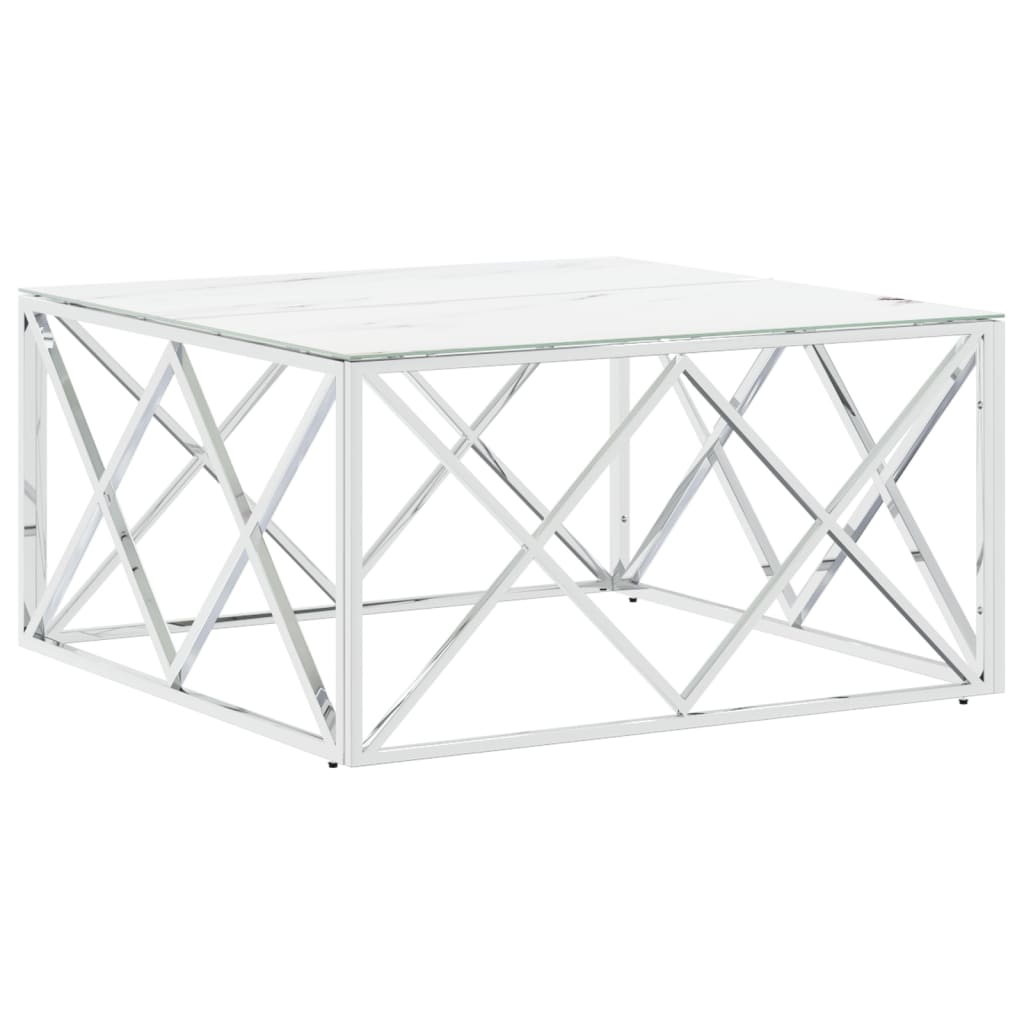 vidaXL Table basse argentée 80x80x40 cm acier inoxydable et verre