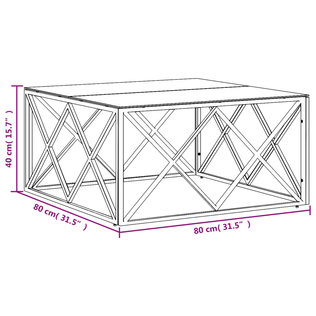 vidaXL Table basse argentée 80x80x40 cm acier inoxydable et verre