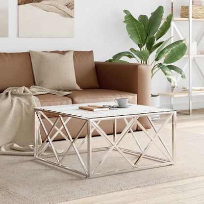 vidaXL Table basse argentée 80x80x40 cm acier inoxydable et verre