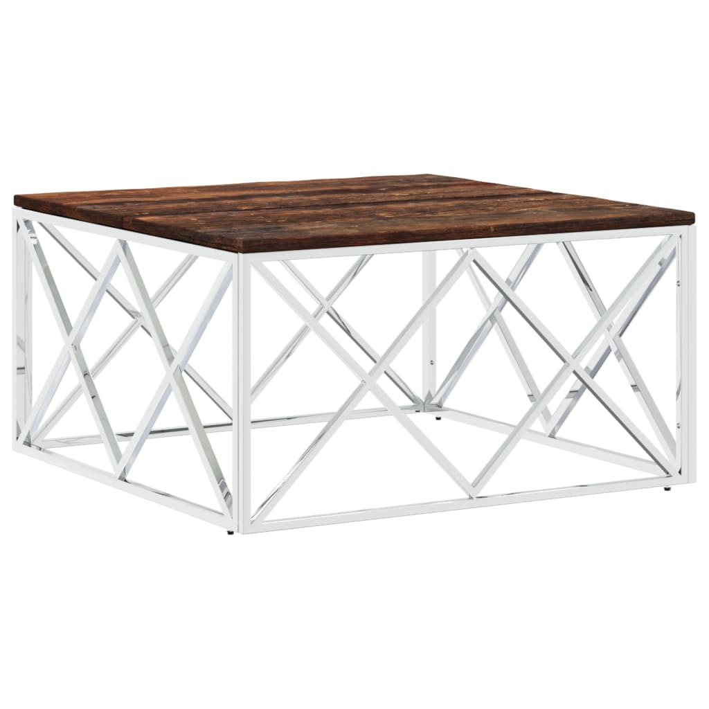 vidaXL Table basse en acier inoxydable et bois de récupération massif