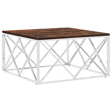 vidaXL Table basse en acier inoxydable et bois de récupération massif