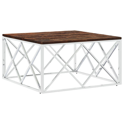 vidaXL Table basse en acier inoxydable et bois de récupération massif
